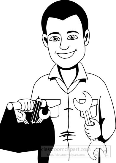 Occupations Black And White Outline Clipart Black White Mechanic