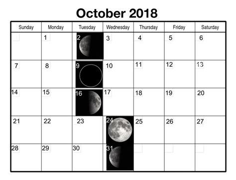 Full Moon Phases Calendar October 2018 Moon Phase Calendar Moon