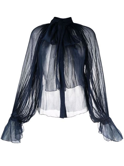 Atu Body Couture Sheer Pussy Bow Silk Blouse Farfetch