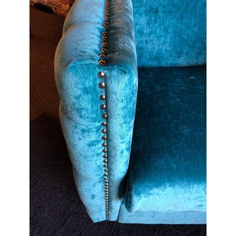 About this item great for dorm rooms, dens and tv rooms 100% polyester Mid-Century Modern Style Teal Tufted Oversized Box Form Armchairs - a Pair | Chairish