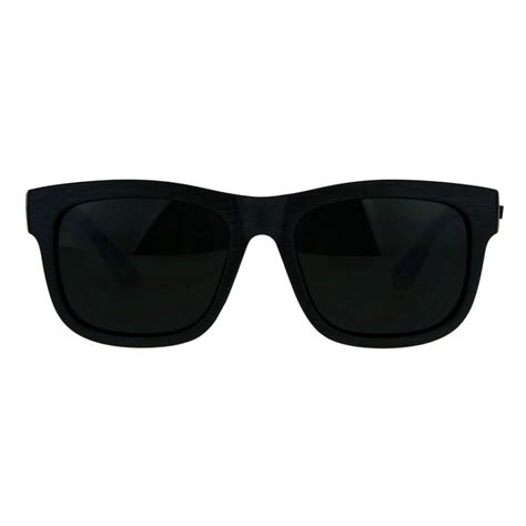 Kush Dark Black Lens Sunglasses Wood Textured Square Rectangular Frame Black Read More Reviews