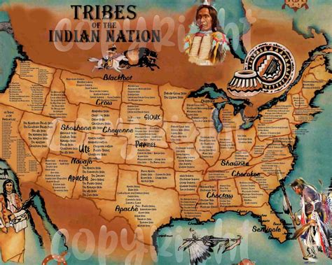 Native American Indians Tribal Map United States Includes Tribal Names