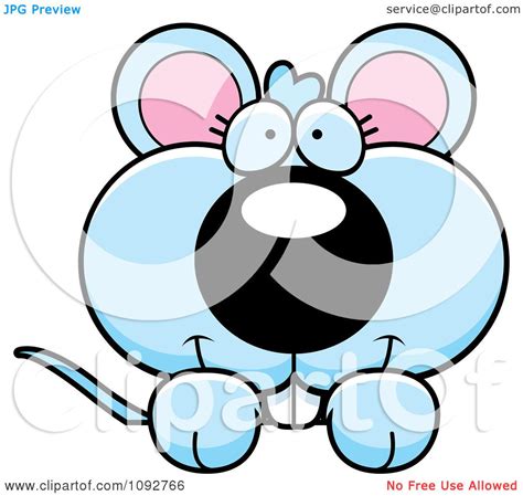 Clipart Cute Blue Mouse Looking Over A Surface Royalty Free Vector