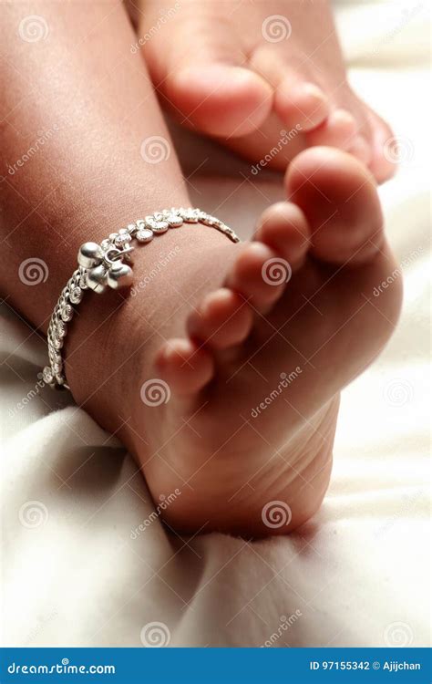 Baby Foot Wearing Anklet Stock Photo Image Of Beautiful 97155342