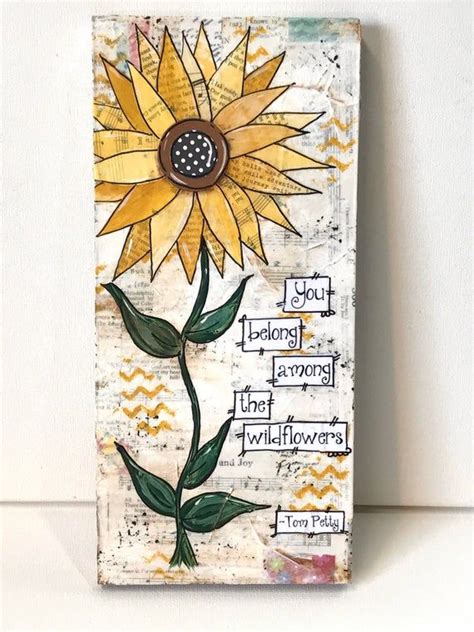 Sunflower Sign Decor Sunflowers Art Mixed Media You Belong Etsy