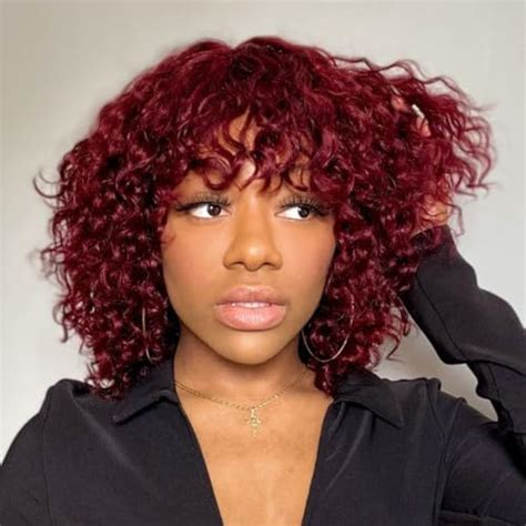 Joedir Hair Ombre Red Short Curly Wig With Bangs Human