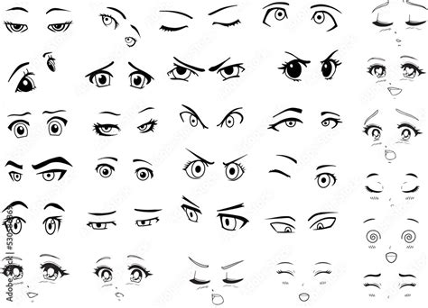 Set Of Cartoon Anime Eyes Anime Style Expressions Kawaii Cute Eyes