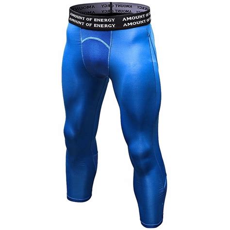 men gym compression sports tights running quick dry fitness cropped pants blue 3175160614