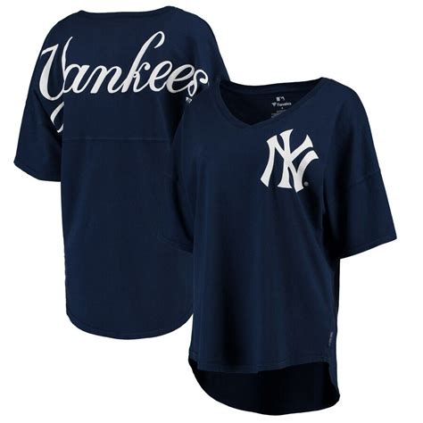 New York Yankees Womens Oversized Spirit Jersey V Neck T Shirt Navy