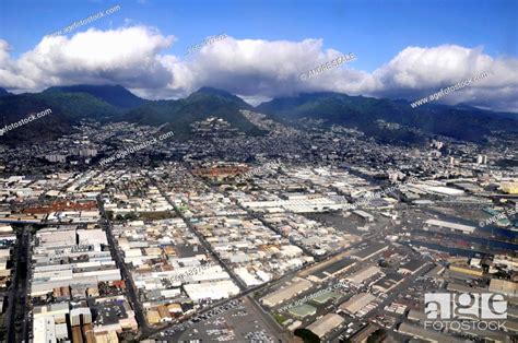 Aerial View Of Kalihi And Downtown Honolulu Oahu Hawaii Usa Stock