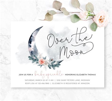 Over The Moon Baby Shower Invite Over The Moon Printable Etsy Moon