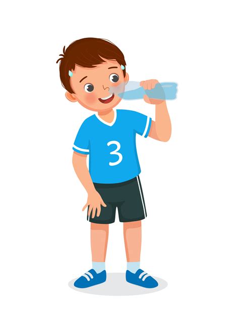 Cute Little Boy Drinking Fresh Water From A Bottle Feeling Thirsty