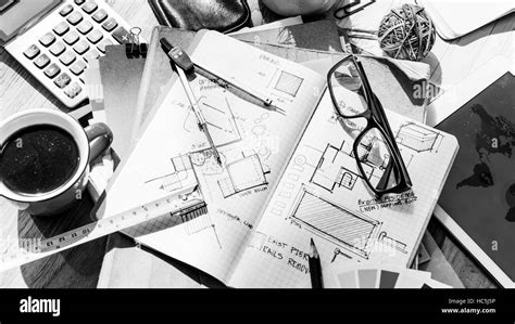 Blueprint Architecture Draft Interior Design Concept Stock Photo Alamy