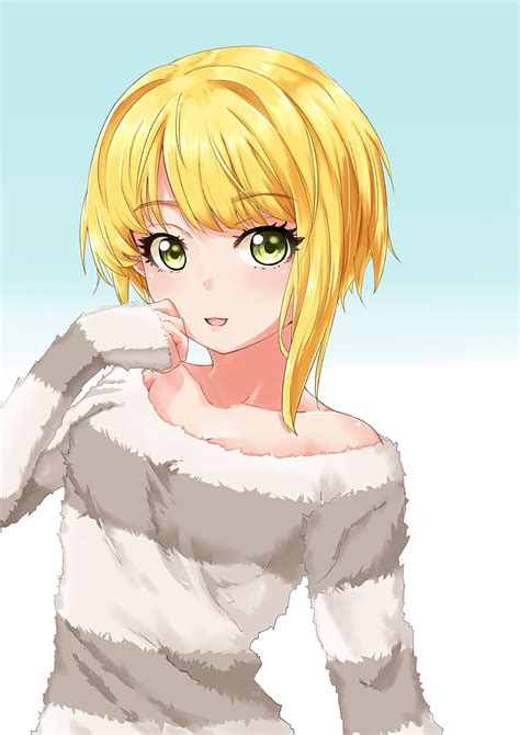Anime Girl With Short Blonde Hair And Gold Eyes