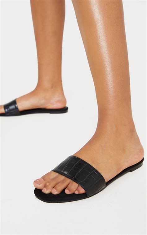 Black Single Strap Mule Sandals Shoes Prettylittlething Ca