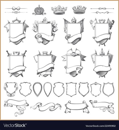 Heraldic Element Collection And Coat Of Arms Vector Image