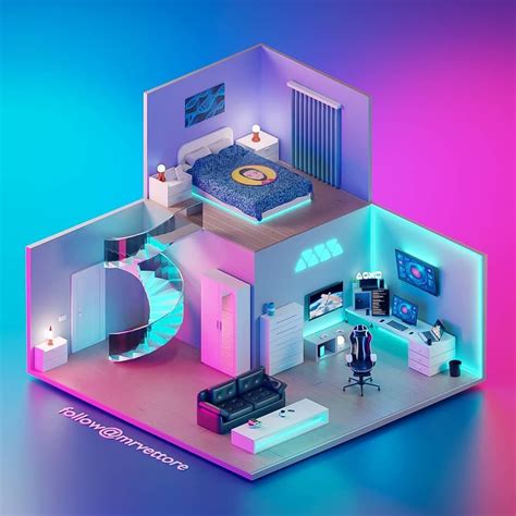 Design Of 🎮 Gaming Room Made In Blender 3d 🎨 Illustra Mrvettore