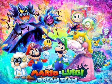 Mario And Luigis Dream Team In Front Of An Image Of The Characters