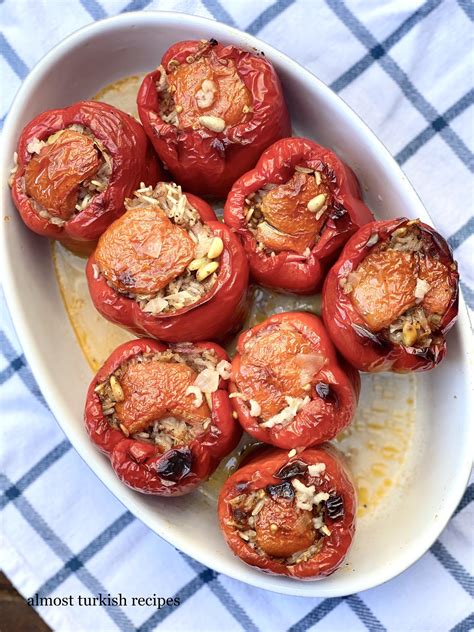 Almost Turkish Recipes Oven Baked Vegetarian Stuffed Red Bell Peppers