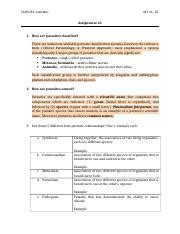 Assignment Docx VASQUEZ Irish Mae MT KL Assignment How Are Parasites Classified