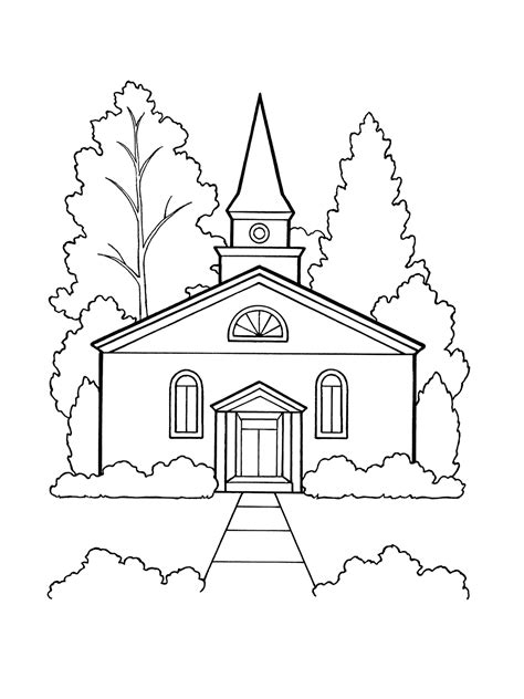 Simple Church Drawing Sketch Coloring Page