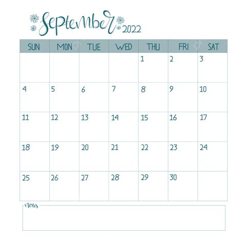 Handlettering Cute Calendar September 2022 September Calendar Blue
