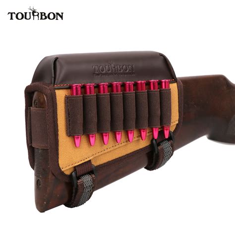 Tourbon Real Leather Rifle Cartridge Holder Buttstock Cheek Rest Pad