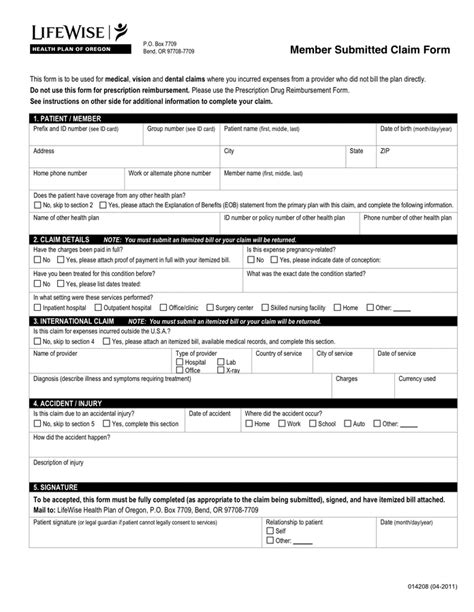Medical Claim Form Download Free Documents For Pdf Word And Excel
