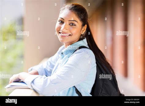 Cute Indian College Girl Standing By Passage Stock Photo Alamy