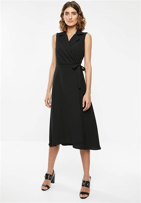 Sleeveless Wrap Dress With Collar Black Edit Formal