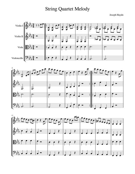 String Quartet Melody Sheet Music For Violin Cello Viola String
