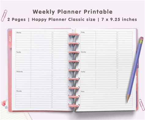 Weekly Planner Pages Happy Planner Classic Size 7 X 925 Etsy