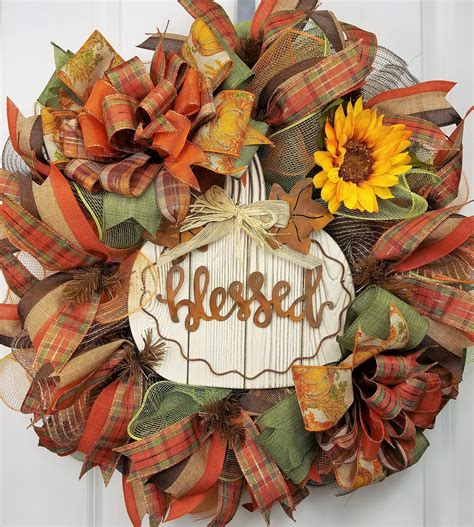 Fall Wreath Fall Decor Blessed Wreath Front Door Wreath Etsy Fall