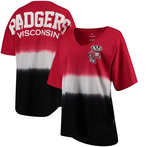 Wisconsin Badgers Womens Ombre V Neck Spirit Jersey T Shirt Red