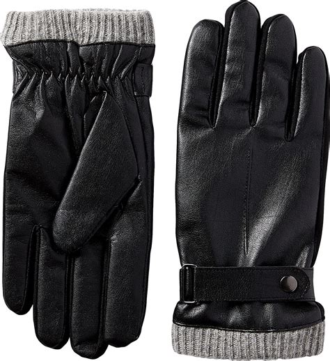 Isotoner Mens Faux Leather Smartouch Gloves With Knit Cuff Black X Large Mx