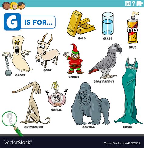 Letter G Words Educational Set With Cartoon Vector Image