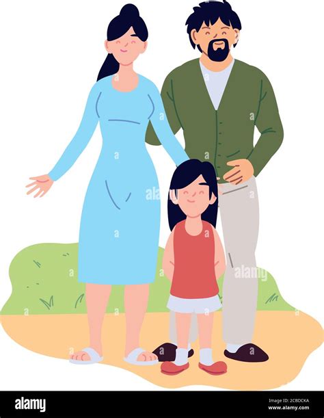 Madre Padre E Hija Dibujos Animados Diseño Relación Familiar Y Tema De