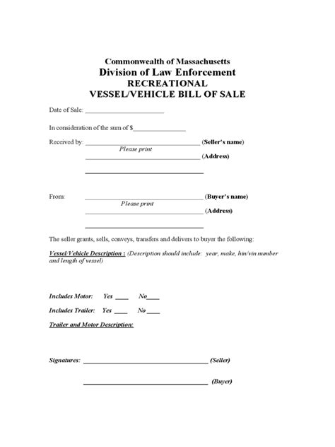 Massachusetts Bill Of Sale Form Free Templates In Pdf Word Excel To