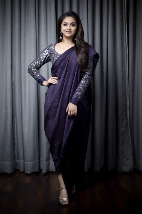 Actress Keerthi Suresh Latest Photoshoot In Purple Saree
