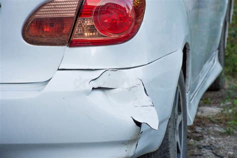 Car Has Dented Rear Bumper Damaged Stock Image Image Of Safe Damaged