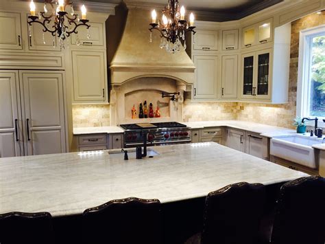 French Country Kitchen Taj Mahal Quartzite Countertops With Marble