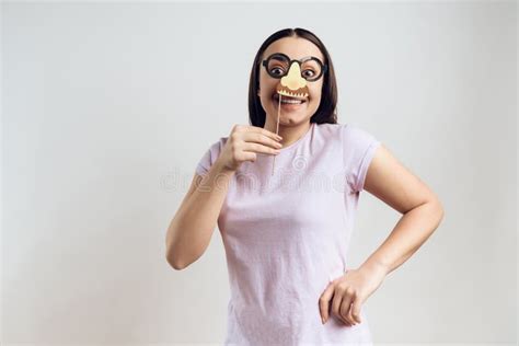 Young Girl Posing With Fake Nose Stock Photo Image Of Pretty