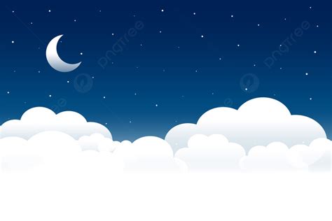 Background Pemandangan Malam Awan Halus Dengan Bulan Dan Bintang Latar