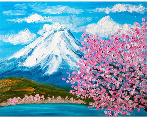 Sakura Tree And Mount Fuji Original Art Oil Painting 11x14 Etsy