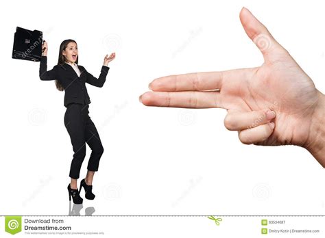 Hand Threaten With Gun Gesture Young Woman Stock Image - Image of ...