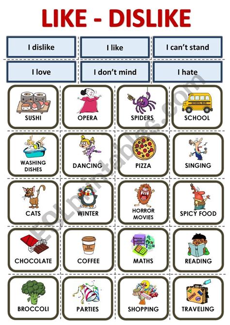 Likes And Dislikes Worksheets For Grade 1
