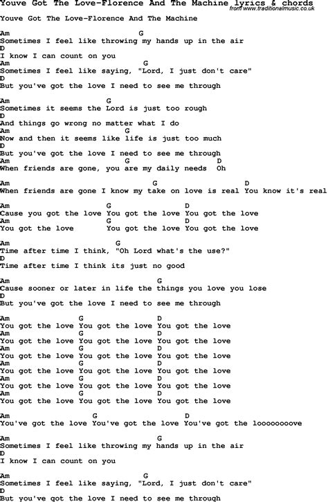 Love Song Lyrics For Youve Got The Love Florence And The Machine With Chords