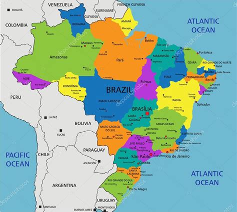 Mapa Político Colorido Do Brasil — Vetor De Stock © Delpieroo 76116351