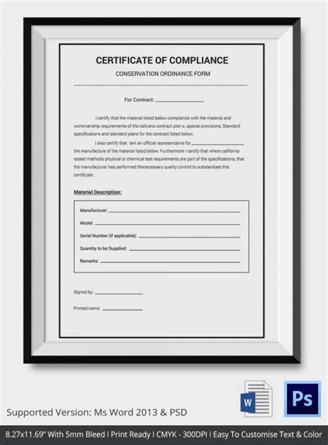 Certificate Of Compliance Form Template