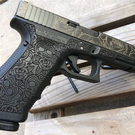 Custom Glock Laser Engraved With Some Roses And Knucks I Drew Up One